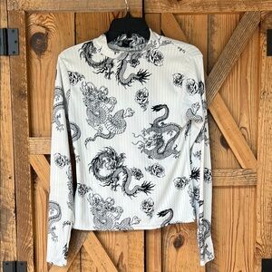 Rue 21 Cream Ribbed Long Sleeve Blouse with Mandarin Collar